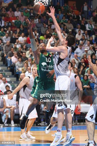 Omar Cook, #00 of Unicaja in action during the Euroleague Basketball Regular Season 2009-2010 Game Day 5 between Unicaja vs Lietuvos Rytas at Palacio...