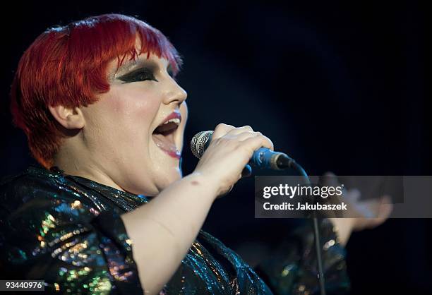 Singer Beth Ditto of the US American rock band Gossip performs live during a concert at the Columbiahalle on November 26, 2009 in Berlin, Germany....