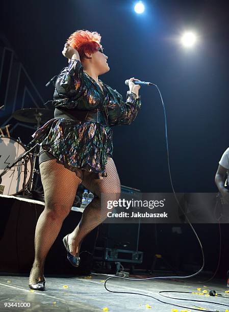 Singer Beth Ditto of the US American rock band Gossip performs live during a concert at the Columbiahalle on November 26, 2009 in Berlin, Germany....