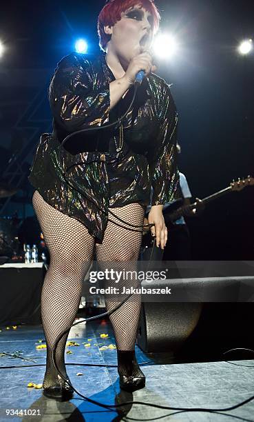 Singer Beth Ditto of the US American rock band Gossip performs live during a concert at the Columbiahalle on November 26, 2009 in Berlin, Germany....