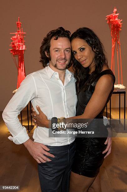 Artist Arne Quinze and wife Barbara Becker during the reception for Arne Quinze/Africa Electronica exhibition at Phillips de Pury And Company on...