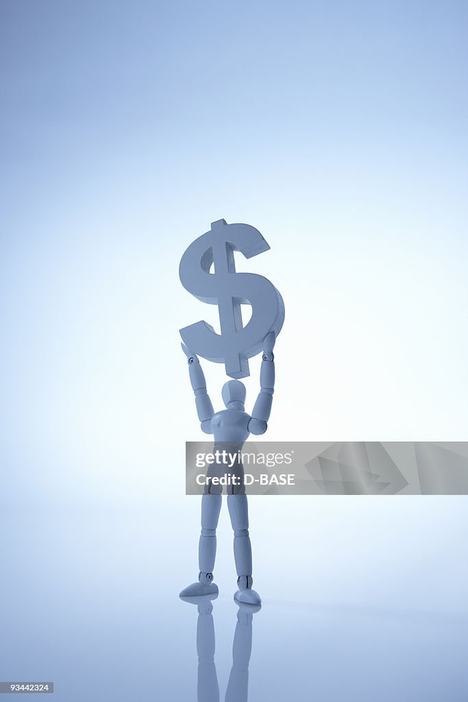 Figure is lifting currency sign