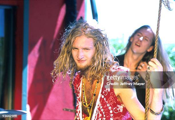 Layne Staley and Jerry Cantrell during filming of an Alice in Chains video in Los Angeles, CA. August 1990