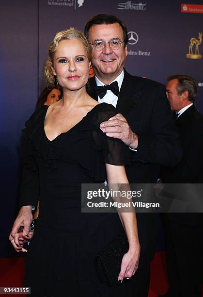 Katja Burkard arrives with husband Hans Mahr to the Bambi Awards 2009 at the Metropolis Hall at the Filmpark Babelsberg on November 26, 2009 in...