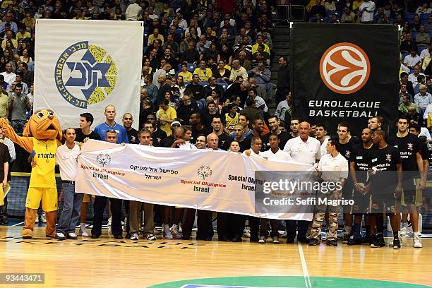 Special Olympics Ceremony during the Euroleague Basketball Regular Season 2009-2010 Game Day 5 between Maccabi Electra Tel Aviv vs Maroussi BC at...