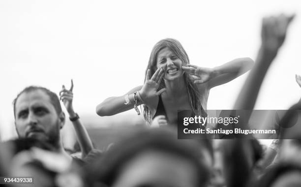 Fan enjoy Khaled's show performs during day two of Lollapalooza Buenos Aires 2018 at Hipodromo de San Isidro on March 17, 2018 in Buenos Aires,...