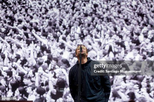 Liam Gallagher performs during day two of Lollapalooza Buenos Aires 2018 at Hipodromo de San Isidro on March 17, 2018 in Buenos Aires, Argentina.