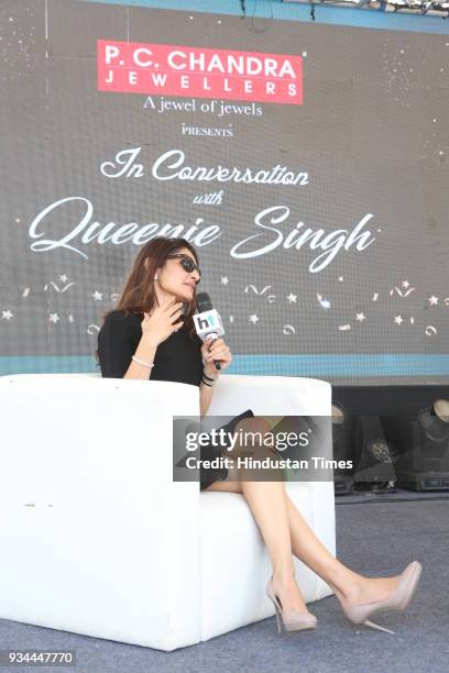 Former Miss India turned jewellery designer Queenie Singh during a conversation session in association with PC Chandra Jewellers on March 11, 2018 in...