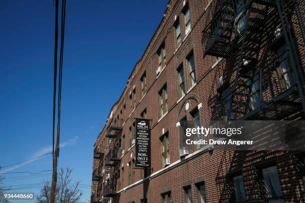 An apartment building formerly owned by the Kushner Companies, run by the family of White House senior adviser Jared Kushner, stands in the Astoria...