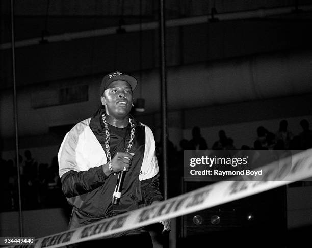 Dr. Dre from N.W.A. Performs during the 'Straight Outta Compton' tour at the Mecca Arena in Milwaukee, Wisconsin in June 1989.