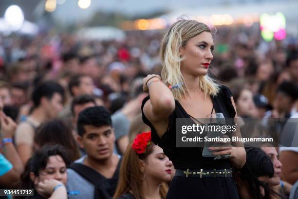 Lana del Rey fans await for her show during day two of Lollapalooza Buenos Aires 2018 at Hipodromo de San Isidro on March 17, 2018 in Buenos Aires,...