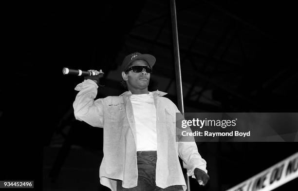 Rapper Eazy-E from N.W.A. Performs during the 'Straight Outta Compton' tour at the Mecca Arena in Milwaukee, Wisconsin in June 1989.