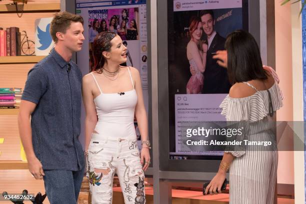Patrick Schwarzenegger and Bella Thorne are seen on the set of "Despierta America" at Univision Studios to promote the film "Midnight Sun" on March...