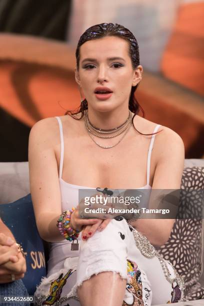 Bella Thorne is seen on the set of "Despierta America" at Univision Studios to promote the film "Midnight Sun" on March 19, 2018 in Miami, Florida.
