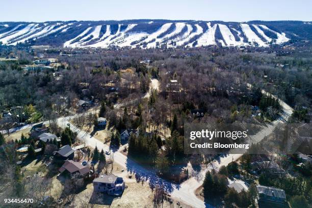 The Blue Mountain Resorts Holding Inc. Ski Resort is seen in an aerial photograph taken over Collingwood, Ontario, Canada, on Sunday, March 4, 2018....