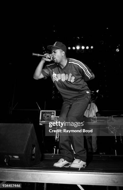 Rapper The D.O.C. Performs during the 'Straight Outta Compton' tour at the Genesis Convention Center in Gary, Indiana in July 1989.