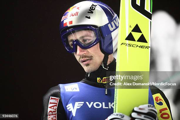 Adam Malysz of Poland during the Ski Jumping qualification round of the FIS Ruka Nordic Opening on November 26, 2009 in Kuusamo, Finland.