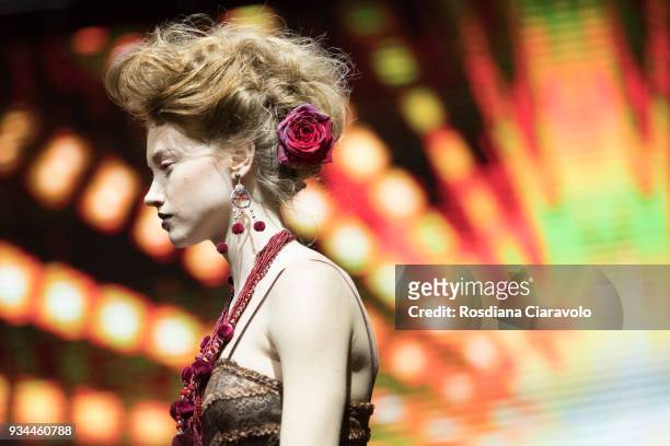 Model is seen during Class Hair Academy Trend Preview Spring - Summer 2018 show during On Hair Collection at BolognaFiere Exhibition Centre on March...