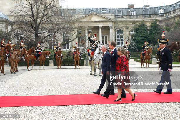 Grand-Duc Henri, Grande-Duchesse Maria Teresa of Luxembourg are welcomed by the President of the "Assemblee Nationale" Francois de Rugy during the...