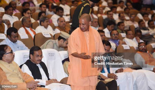 Chief Minister Yogi Adityanath at a programme organised to mark the first anniversary of BJP government in Uttar Pradesh at Lokbhawan on March 19,...
