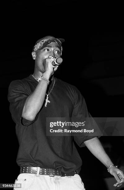 Rapper Tupac Shakur performs at the Mecca Arena in Milwaukee, Wisconsin in September 1994.