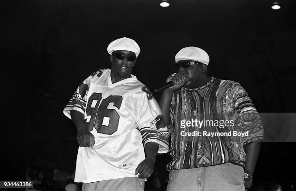 Rappers Sean 'Puffy' Combs and Notorious B.I.G, performs at the International Amphitheatre in Chicago, Illinois in April 1995.