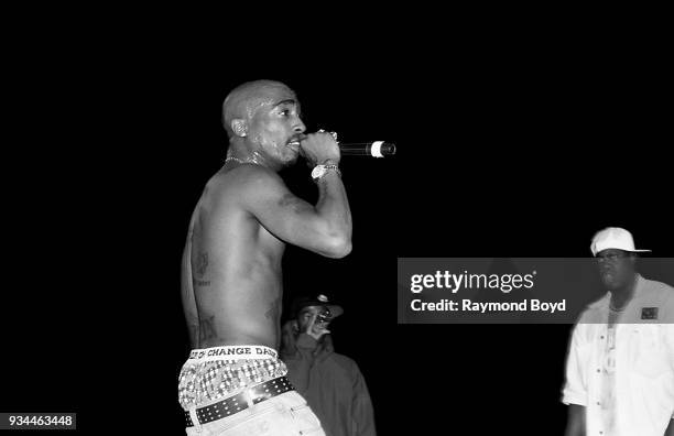 Rapper Tupac Shakur performs at the Mecca Arena in Milwaukee, Wisconsin in September 1994.