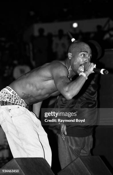 Rapper Tupac Shakur performs at the Mecca Arena in Milwaukee, Wisconsin in September 1994.