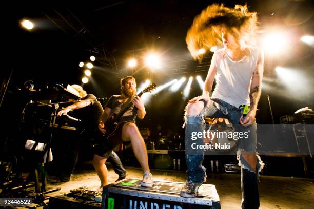 Timothy McTague and Spencer Chamberlain of Underoath perform on stage at Estragon on April 15th, 2009 in Bolgna, Italy. During the 'Give It A Name'...