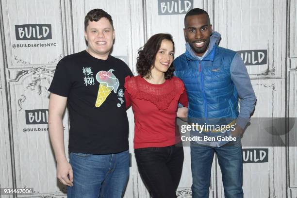 Jeremy Wein, writer Catie Lazarus and activist Deray McKesson visit the Build Series to discuss the NYC PodFest at Build Studio on March 19, 2018 in...