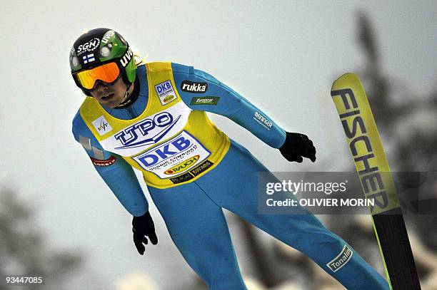 Finn Anssi Koivuranta jumps during the provisional round of the nordic combined World Cup on November 27, 2009 in Ruka-Kuusamo, Finland. AFP PHOTO...
