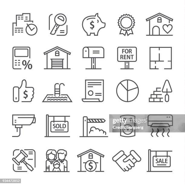 real estate line icons. vector collection - roofing services stock illustrations