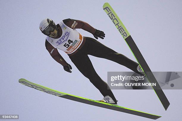 France's Jason Lamy Chappuis jumps during the Provisional Round of the Nordic Combined World Cup in Ruka-Kuusamo on November 27, 2009. Chappuis took...