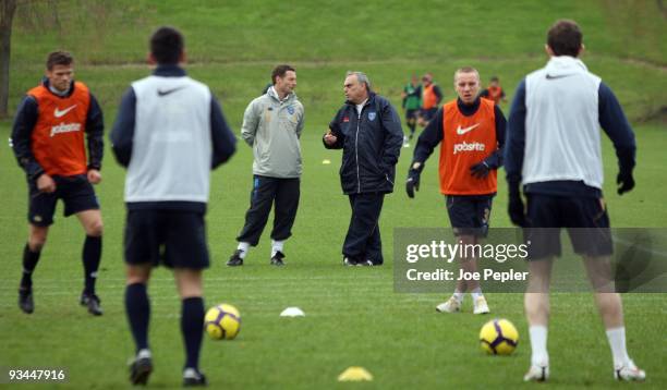 Avram Grant holds his first Portsmouth FC training session as Manager at their training ground on November 27, 2009 in Eastleigh, England.