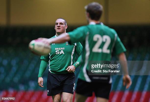 Wales captain Gethin Jenkins looks on during Wales training at the Millennium stadium on November 27, 2009 in Cardiff, Wales.