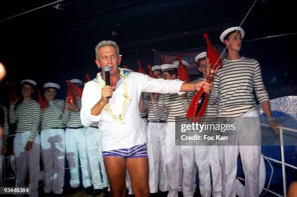 Jean Paul Gaultier, Launching a Heidsieck Bottle of Champagne he Designed and Sailors