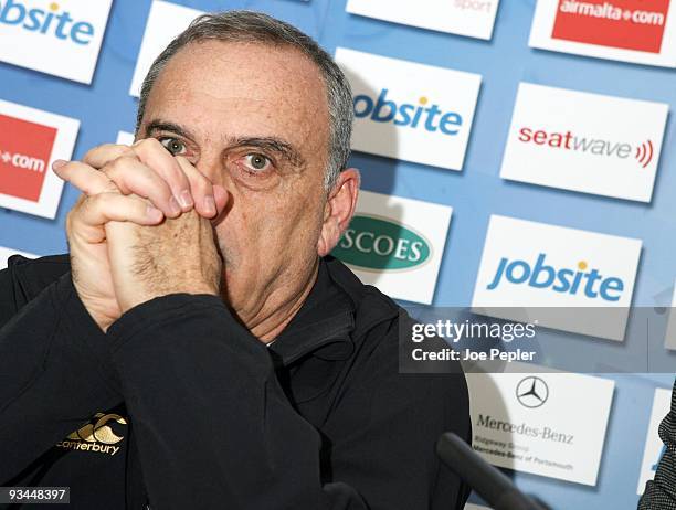 New Portsmouth FC Manager Avram Grant attends a Press Conference at their training ground on November 27, 2009 in Eastleigh, England.