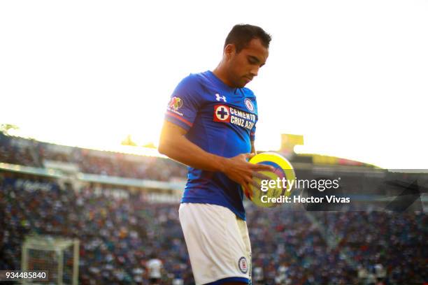 Adrian Aldrete of Cruz Azul holds the ball during the 12th round match between Cruz Azul and Pumas UNAM as part of the Torneo Clausura 2018 Liga MX...