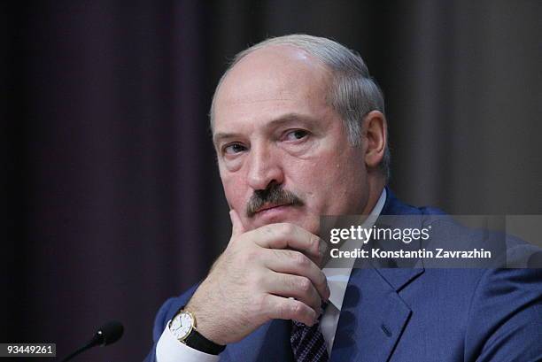 Belarussian President Alexander Lukashenko attends in the EURASEC Summit in Minsk, Belarus. Leaders of former Soviet republics have gathered in Minsk...