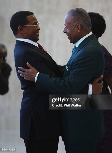 The Prime Minister of Tanzania Jakaya Kikwete meets the Prime Minister of Trinidad and Tobago Patrick Mannning at the Opening Ceremony for the...