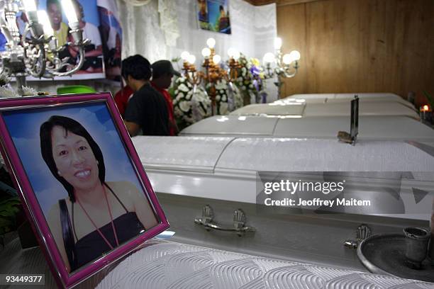 The photograph of Marife "Neneng" Montano, a journalist among 57 people massacred in the southern Philippine town of Ampatuan in Maguindanao at a...