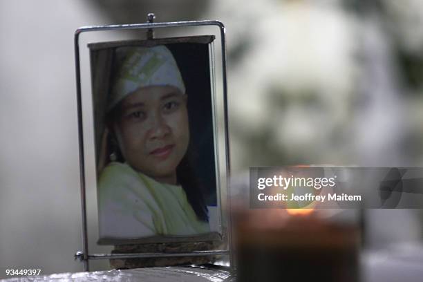 The photograph of Leah Dalmacio, a journalist among 57 people massacred in the southern Philippine town of Ampatuan in Maguindanao at a wake held for...