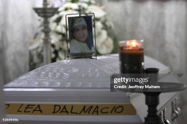 The photograph of Leah Dalmacio, a journalist among 57 people massacred in the southern Philippine town of Ampatuan in Maguindanao at a wake held for...