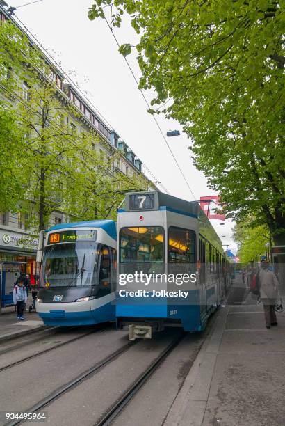 zurich trams created to banish cars - banish stock pictures, royalty-free photos & images