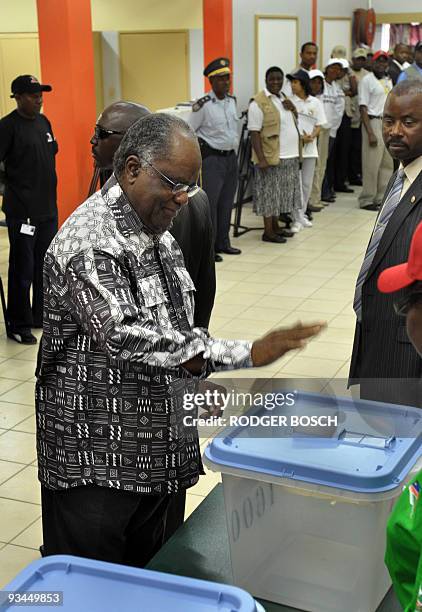 Namibian President, Hifikepunye Pohamba, casts his ballot, at a voting station, in Windhoek, on November 27 during Namibian parliamentary, and...