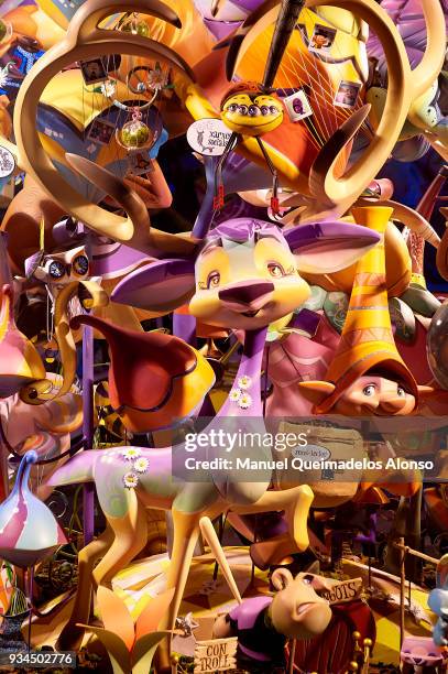 Characters of the Falla are seen during the Fallas Festival on March 16, 2018 in Valencia, Spain. The Fallas festival, which runs from March 15 until...