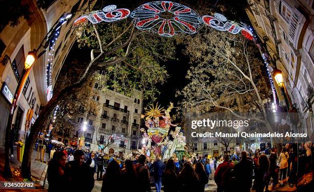 General view of the Falla Mestre Gonzalbo-Conde Altea is seen during the Fallas Festival on March 16, 2018 in Valencia, Spain. The Fallas festival,...