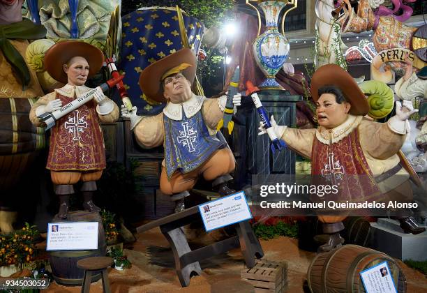 Ninot' caricature of Vladimir Putin Kim, Donald Trump and Kim Jong-un are displayed during the Fallas Festival on March 16, 2018 in Valencia, Spain....