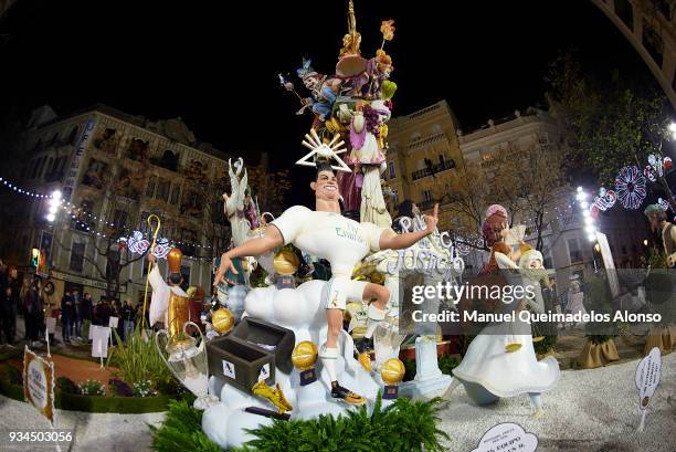 Ninot' caricature of Cristiano Ronaldo is displayed during the Fallas Festival on March 16, 2018 in Valencia, Spain. The Fallas festival, which runs...