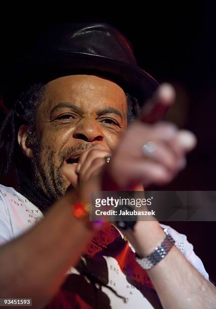 Singer and percussionist Terence 'Astro' Wilson of the British reggae band UB40 performs live during a concert at the Huxleys Neue Welt on November...